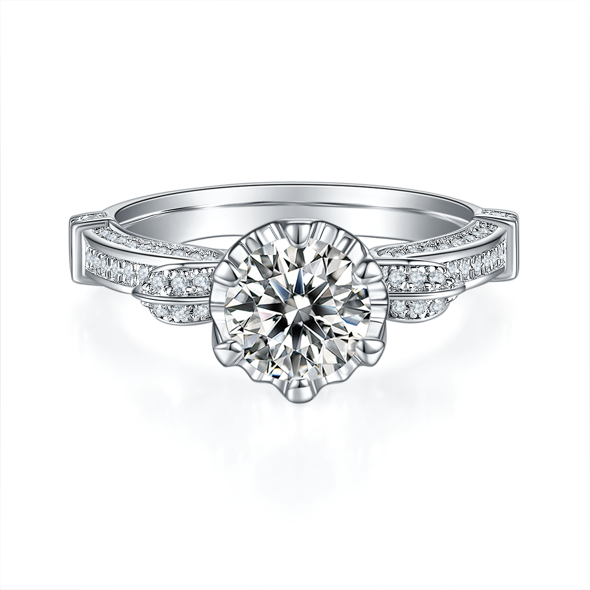 1.0 CT D Color Moissanite Swan Lake Custom Ring in White Gold Plated Sterling Silver#5