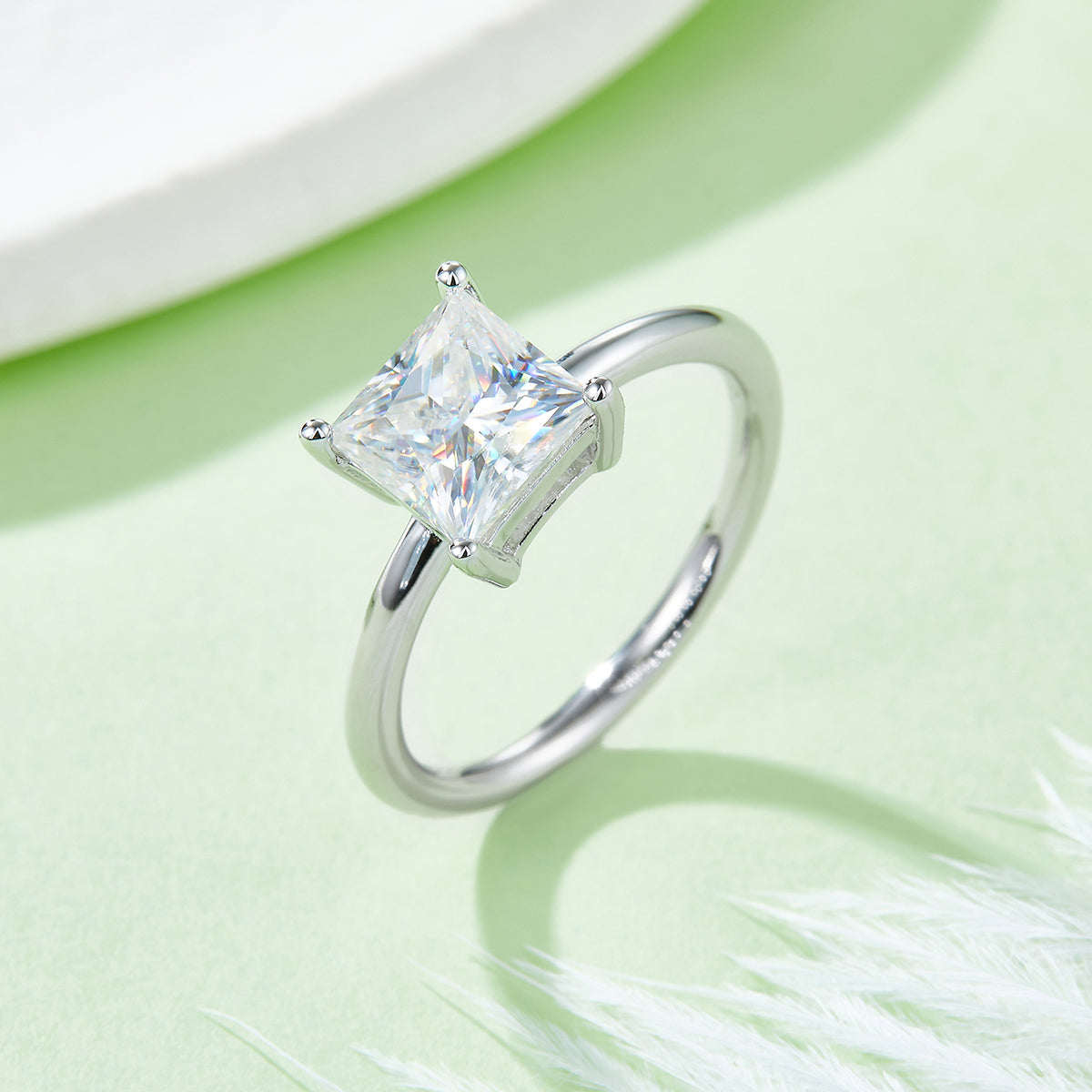 2.0 CT D Color Princess Cut Moissanite Classic Ring in White Gold Plated Sterling Silver#2