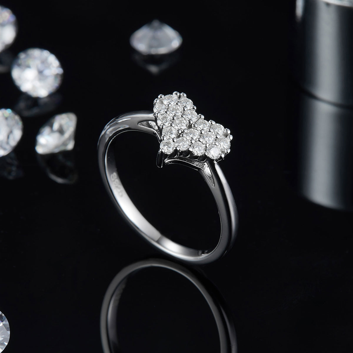 0.33 CT D Color Moissanite Melee Love at First Sight Ring in White Gold Plated Sterling Silver#2