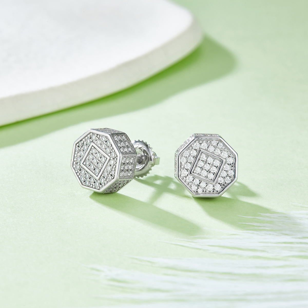 0.79 CT D Color Moissanite Melee Rhombus Cut Screw Back Stud Earrings in Sterling Silver#3