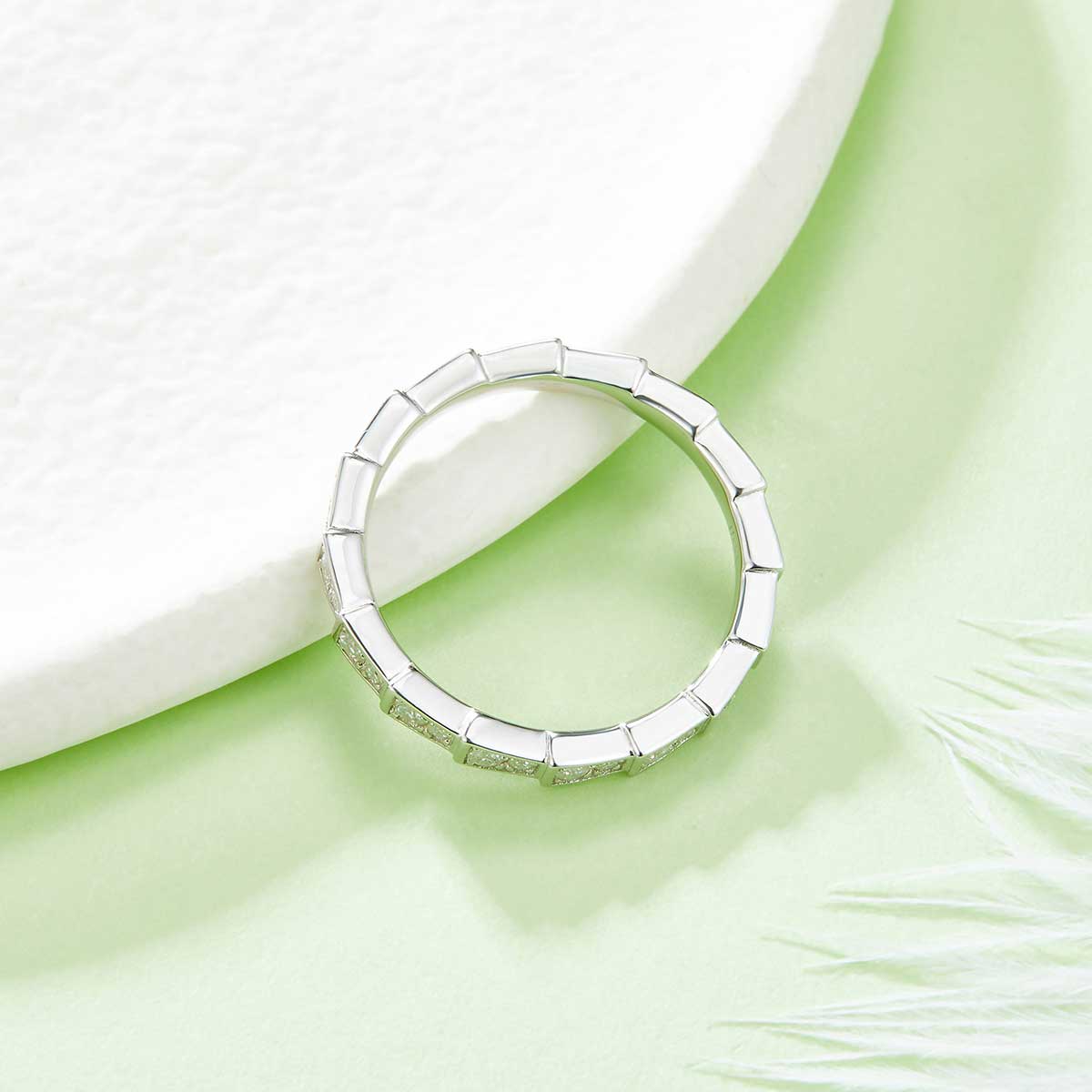 0.5 CT D Color Moissanite Melee Mechanical Snake Ring in White Gold Plated Sterling Silver#5