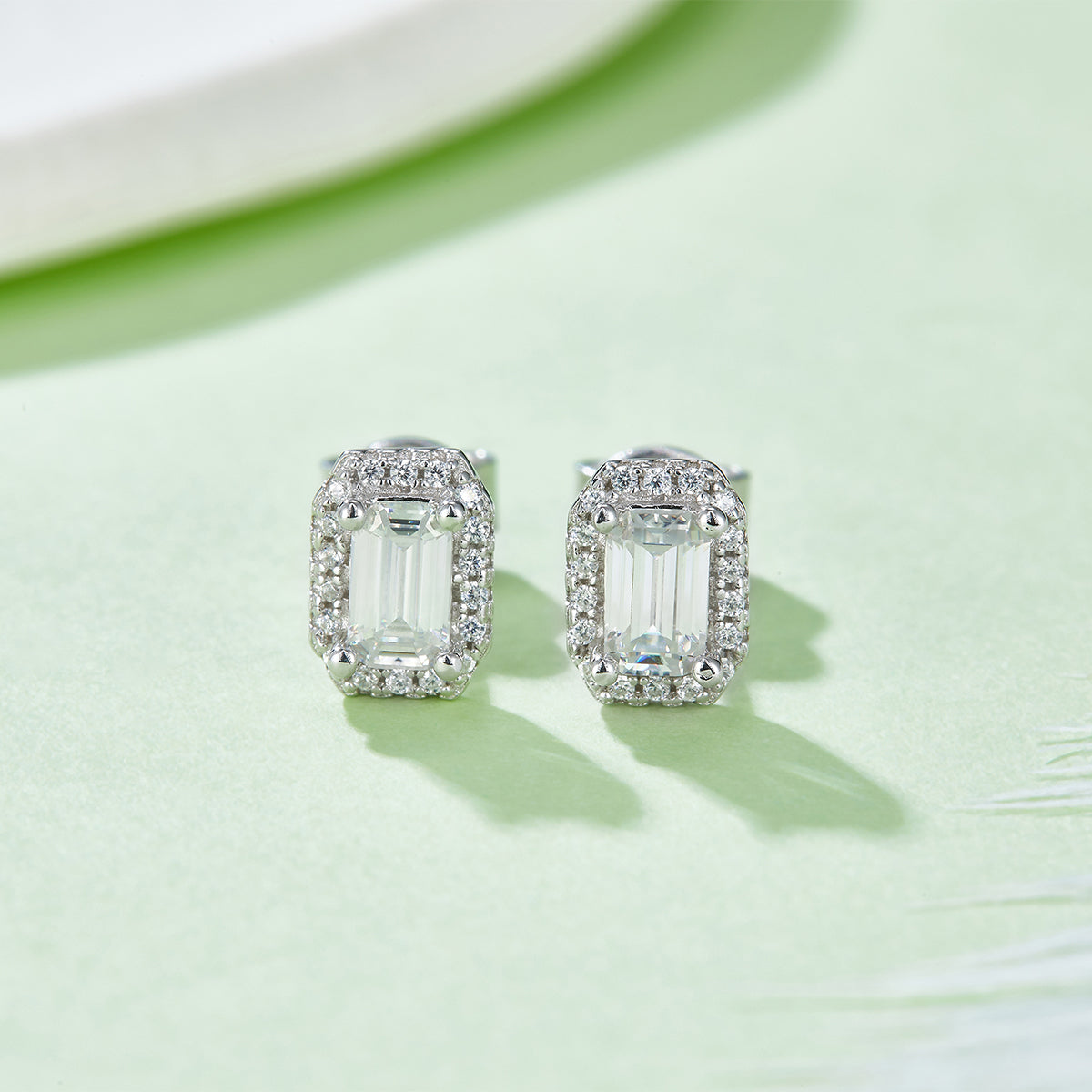 Emerald Cut Moissanite Dainty Pendant & Stud Earrings Set in White Gold Plated Sterling Silver#8