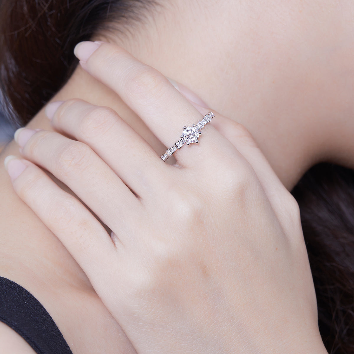 0.5 CT D Color Moissanite Pave Mechanical Snake Ring in White Gold Plated Sterling Silver#12