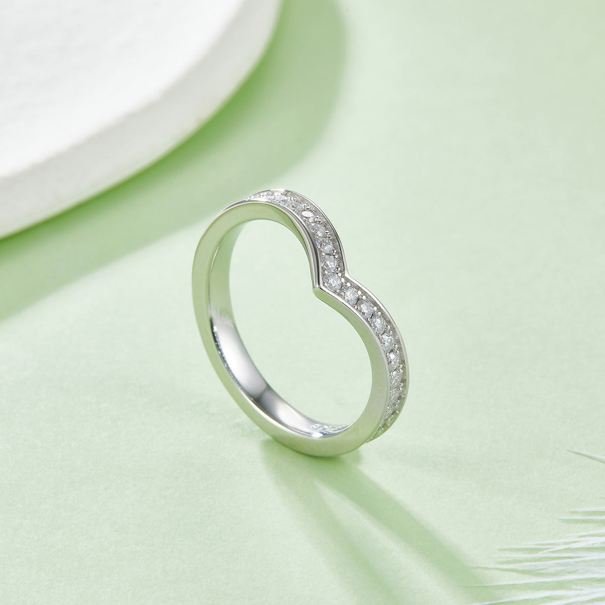 0.6 CT D Color Moissanite Melee V-Shaped Full Eternity Ring Guard in White Gold Plated Sterling Silver#4