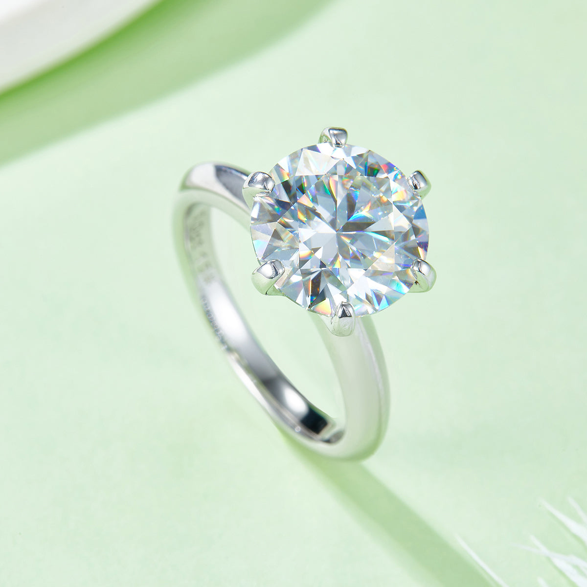 5.0 CT D Color Moissanite 6-Prong Classic Plain Shank Ring in White Gold Plated Sterling Silver#5