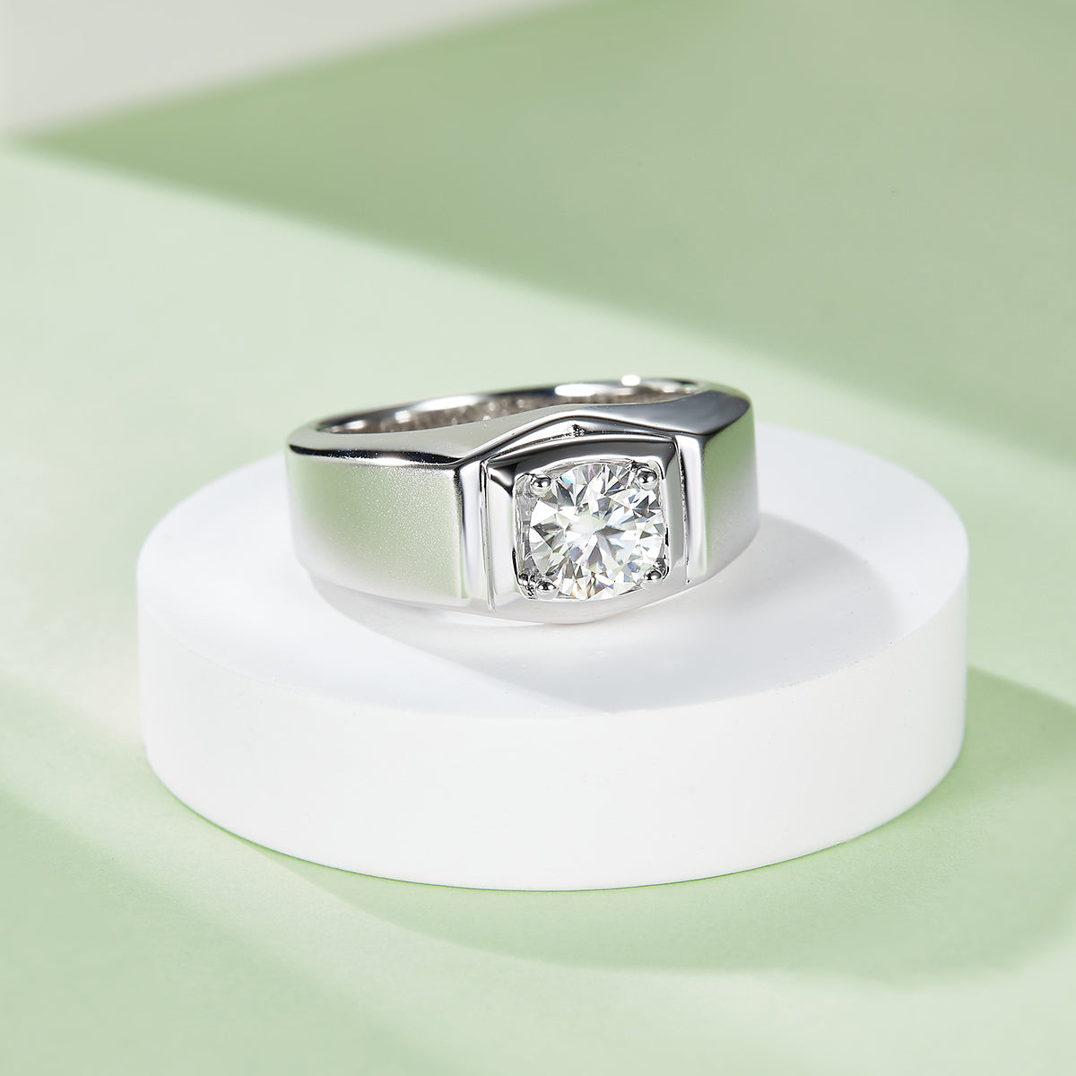 1.0 CT D Color Moissanite Rebel Men's Band in White Gold Plated Sterling Silver#4