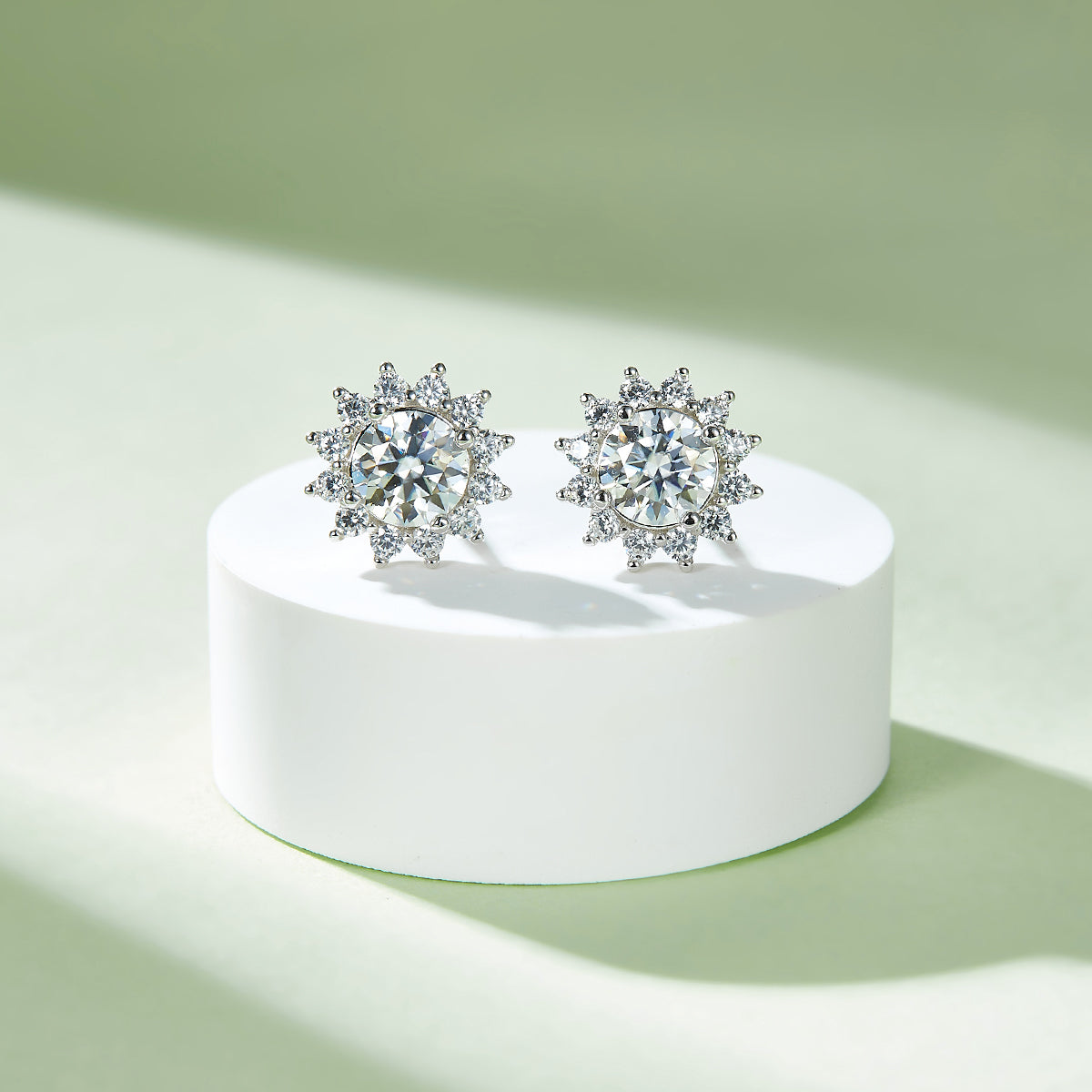 Moissanite Sunflower Pendant & Stud Earrings Set in White Gold Plated Sterling Silver#8