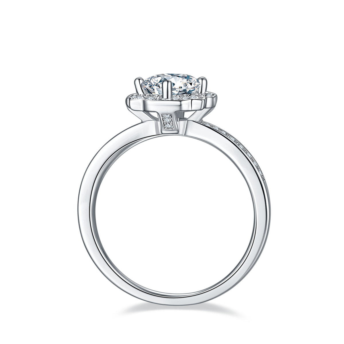 1.0 CT D Color Moissanite Pave Luxury Halo Ring in White Gold Plated Sterling Silver#6