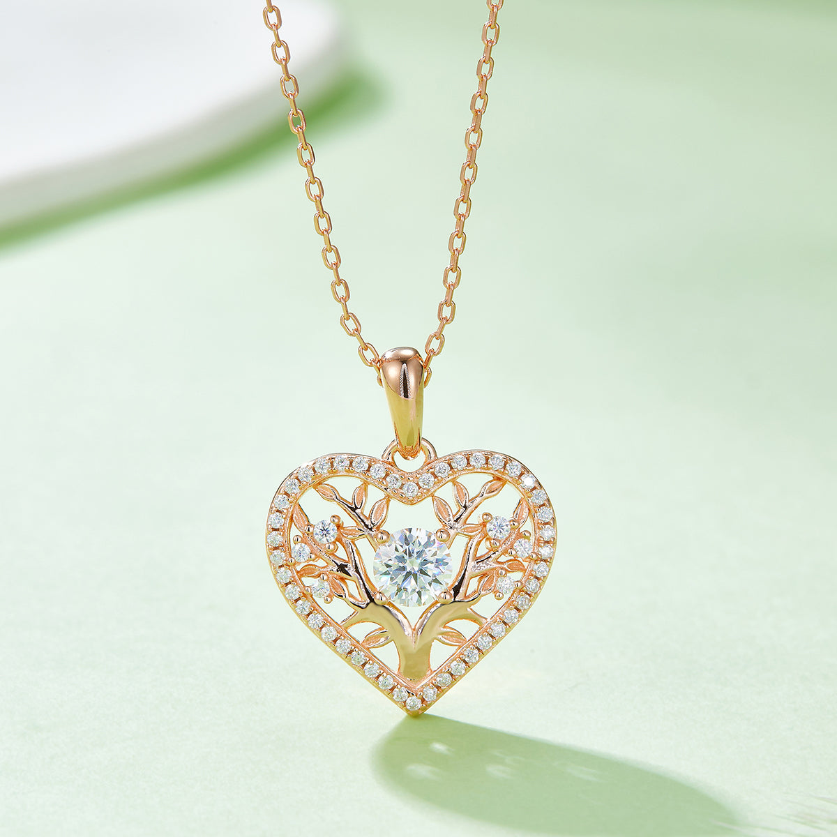 0.78 CT D Color Moissanite Melee Tree of Life Heart Pendant in Sterling Silver#7