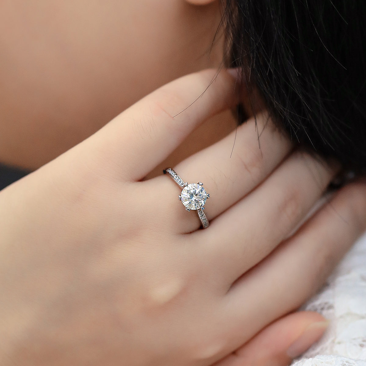 1.5 CT D Color Moissanite Spinning Fortune Custom Ring in White Gold Plated Sterling Silver#12