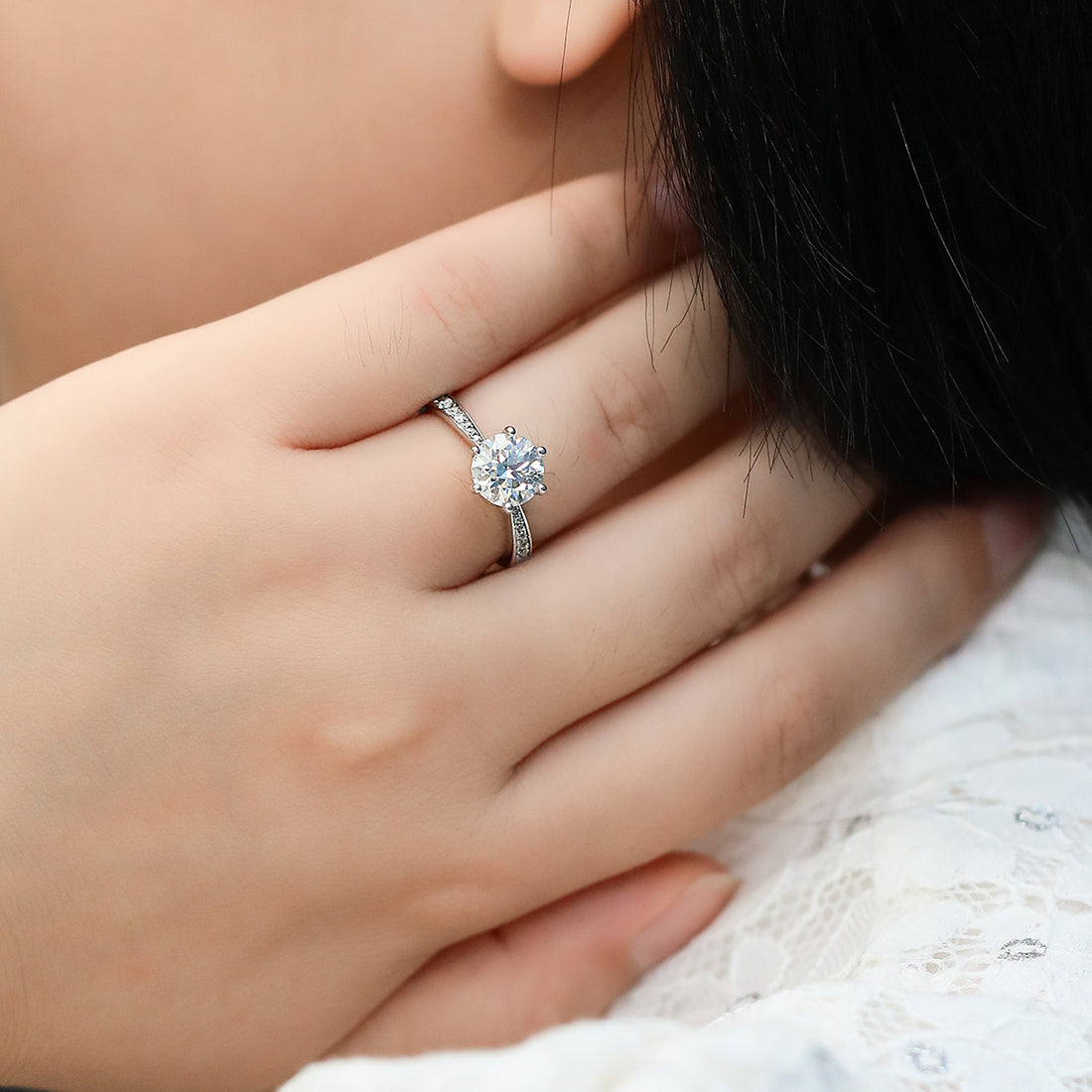 2.0 CT D Color Moissanite Pave Dancing Custom Ring in White Gold Plated Sterling Silver#5