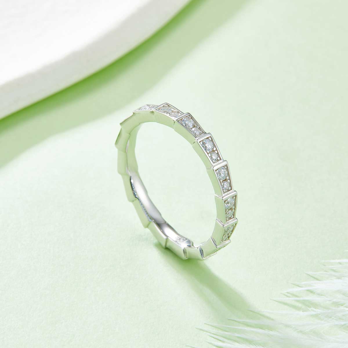 0.5 CT D Color Moissanite Melee Mechanical Snake Ring in White Gold Plated Sterling Silver#4