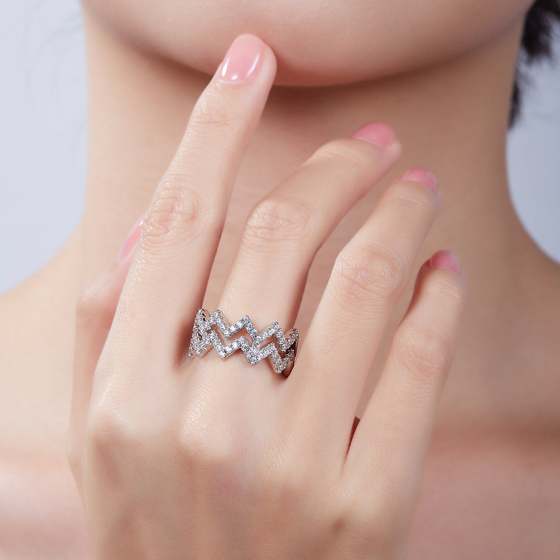 Z-Shaped Moissanite Melee Bridal Ring Set in White Gold Plated Sterling Silver#3