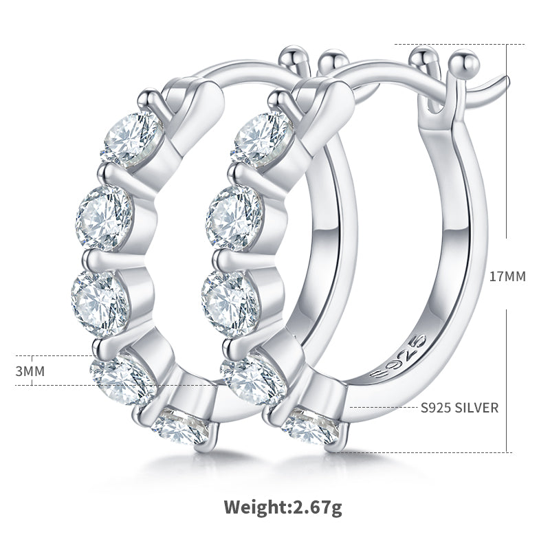 1.0 CT D Color Moissanite Melee Single Row Half Hoop Earrings in Sterling Silver#3