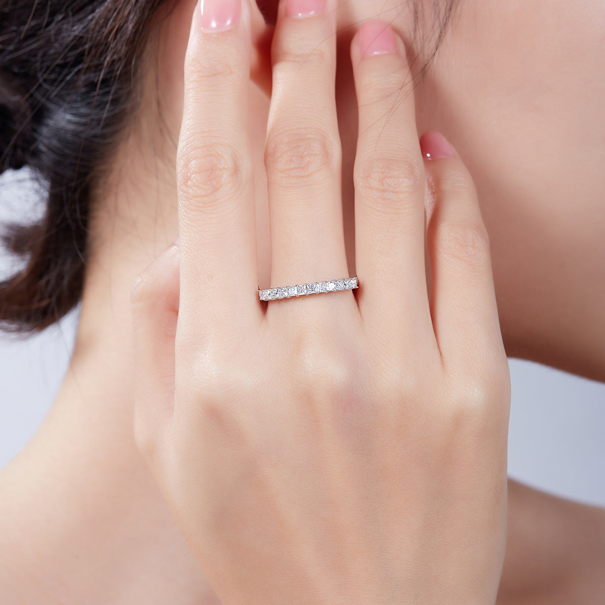 1.0 CT D Color Princess Cut Moissanite Custom Eternity Band in White Gold Plated Sterling Silver#7