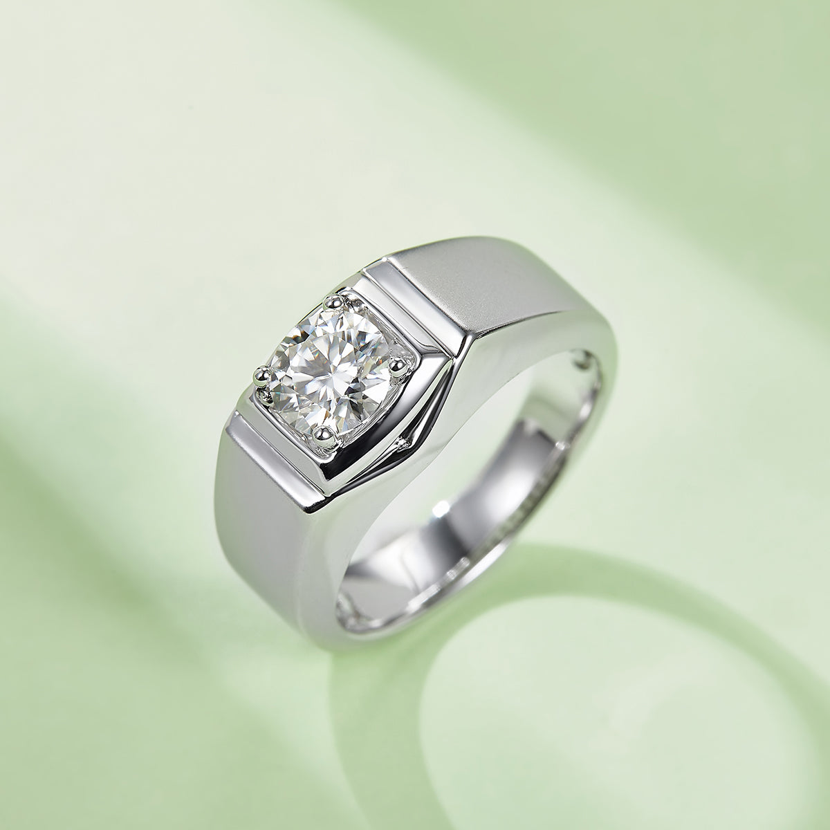 1.0 CT D Color Moissanite Rebel Men's Band in White Gold Plated Sterling Silver#2