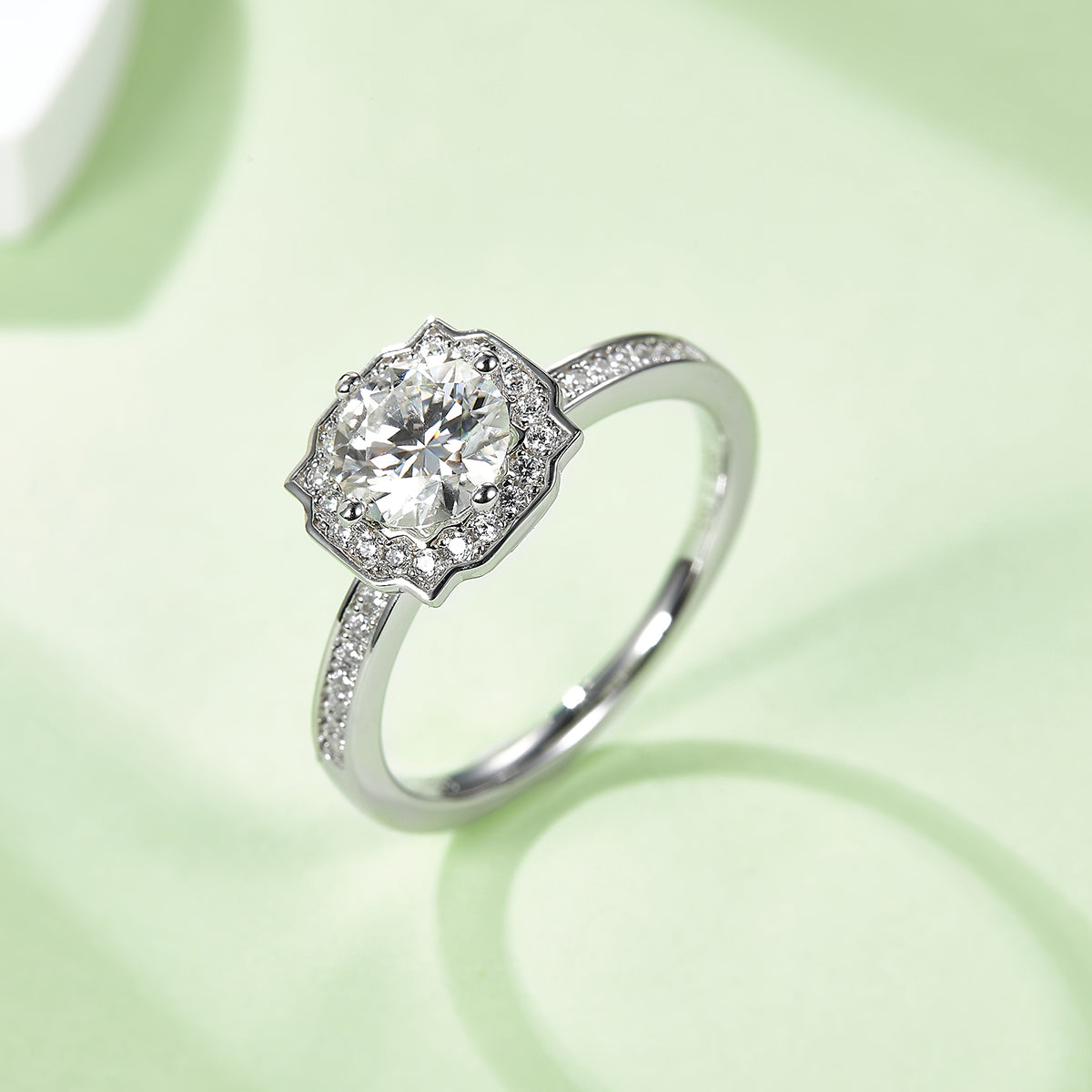 1.0 CT D Color Moissanite Pave Luxury Halo Ring in White Gold Plated Sterling Silver#7