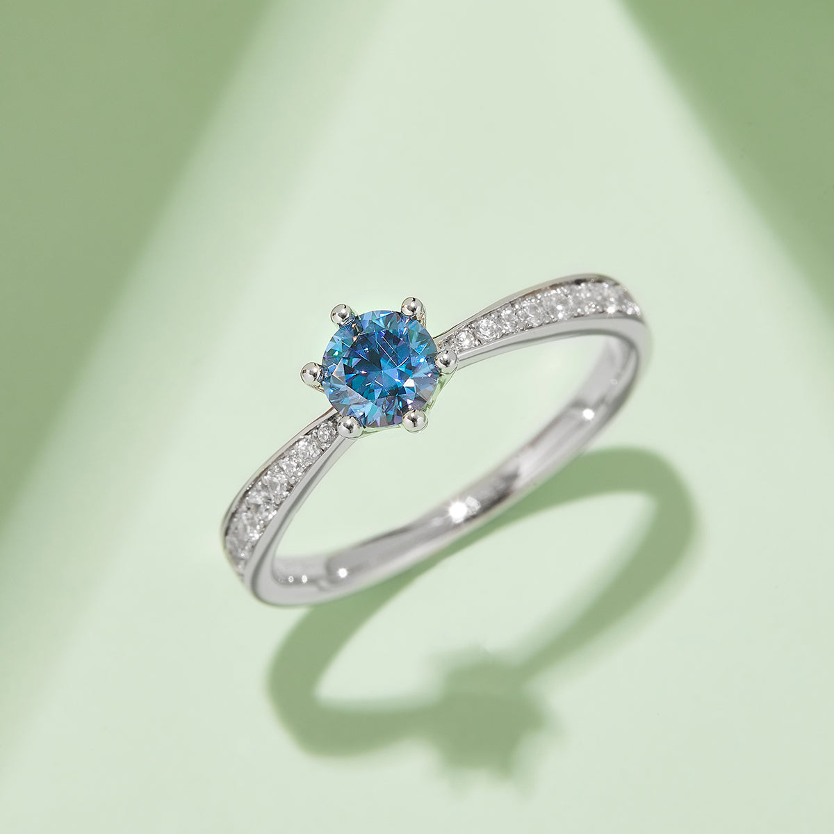 0.5 CT D Color Moissanite Pave Dancing Ring in White Gold Plated Sterling Silver#10