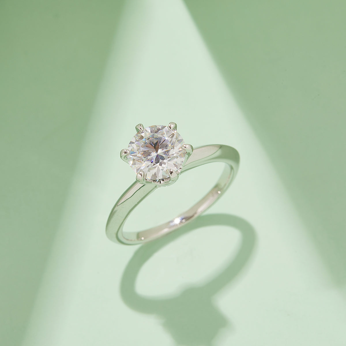2.0 CT D Color Moissanite 6-Prong Classic Plain Shank Ring in White Gold Plated Sterling Silver#7
