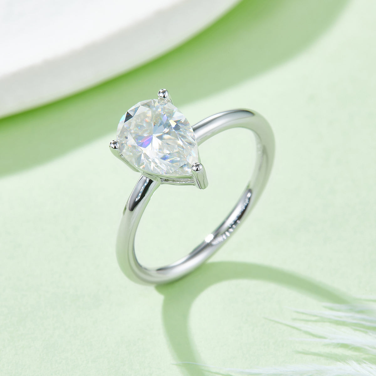 2.0 CT D Color Pear Cut Moissanite Classic Ring in White Gold Plated Sterling Silver#2