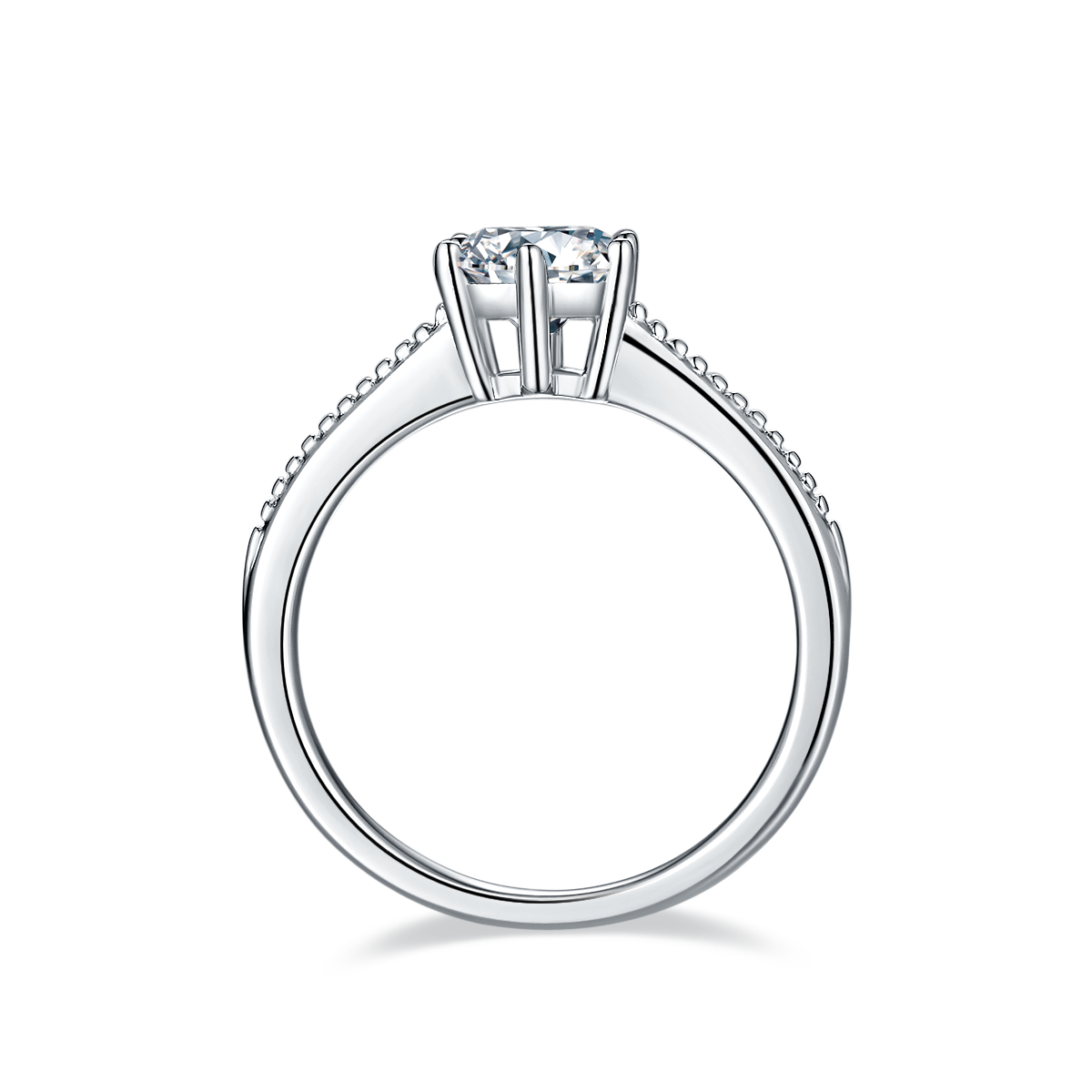 1.0 CT D Color Moissanite Milgrain Promise Straight Shank Ring in White Gold Plated Sterling Silver#6