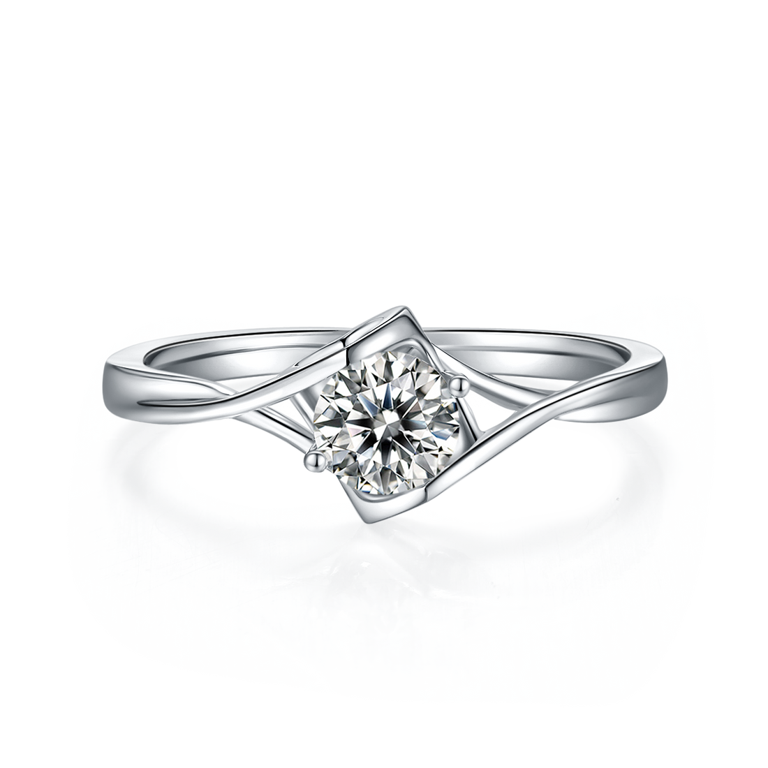 0.5 CT D Color Moissanite Angel Kiss Twisted Shank Ring in White Gold Plated Sterling Silver#5
