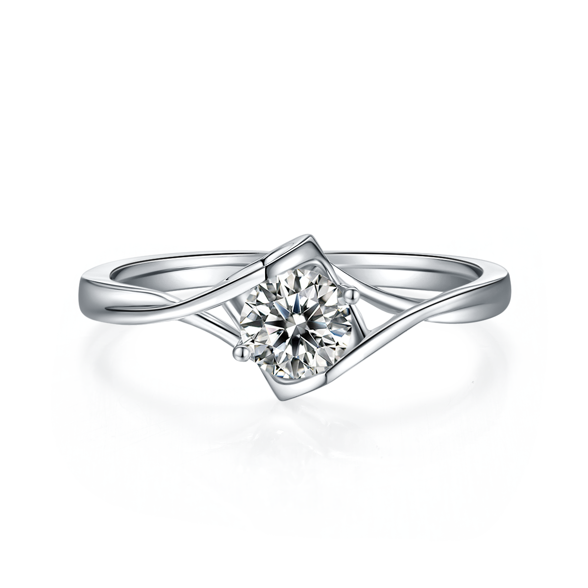 0.5 CT D Color Moissanite Angel Kiss Twisted Shank Ring in White Gold Plated Sterling Silver#5
