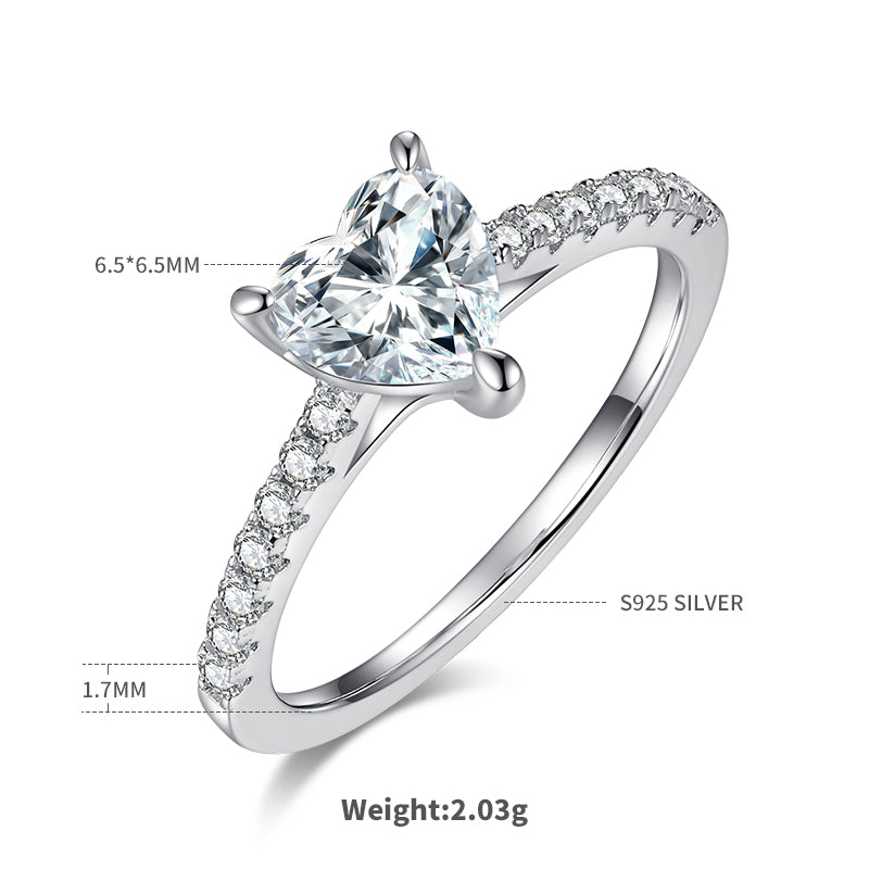 1.0 CT D Color Heart Cut Moissanite Pave Custom Ring in White Gold Plated Sterling Silver#1