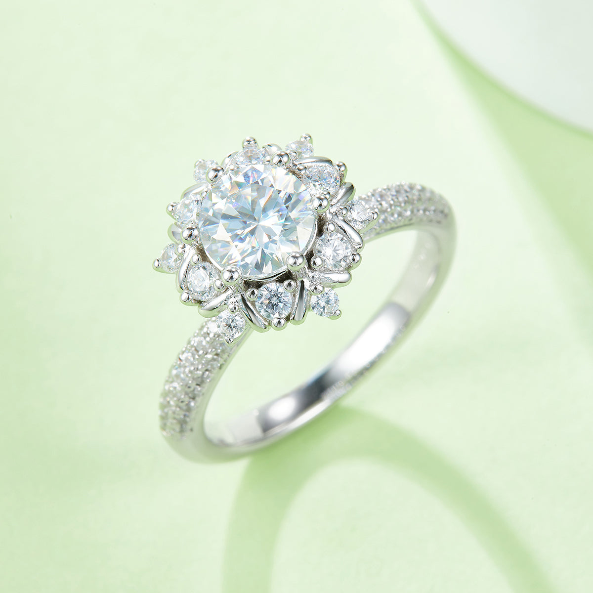 1.0 CT D Color Moissanite Phoenix Floral Ring in White Gold Plated Sterling Silver#7