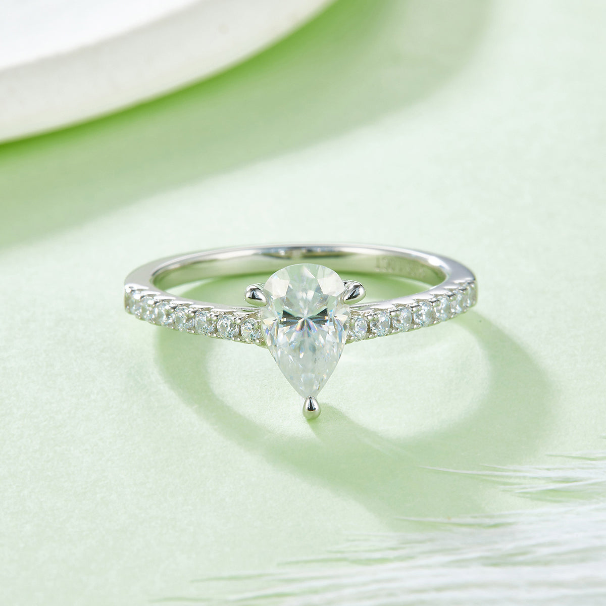 1.0 CT D Color Pear Cut Moissanite Pave Custom Ring in White Gold Plated Sterling Silver#4