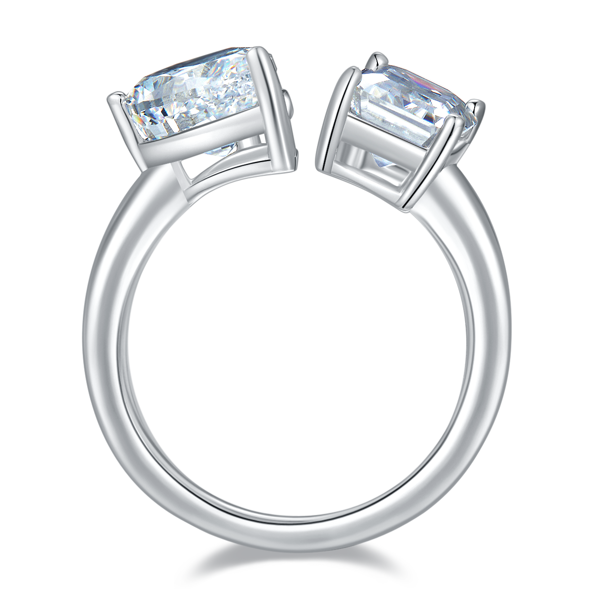 2.0 CT D Color Pear Crushed Ice and Emerald Cut Moissanite Ring in White Gold Plated Sterling Silver#5