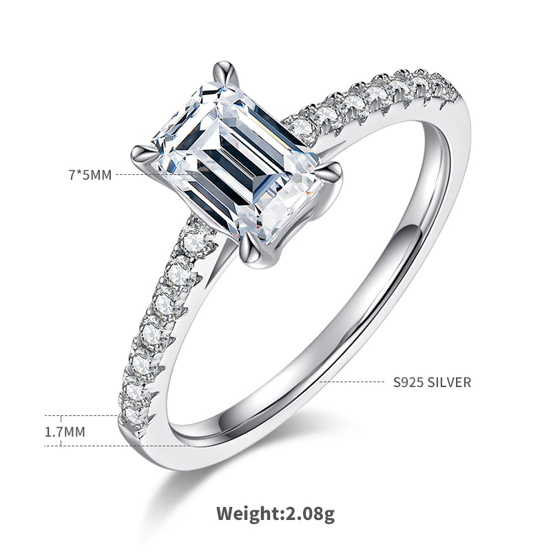 1.0 CT D Color Emerald Cut Moissanite Pave Custom Ring in White Gold Plated Sterling Silver#1