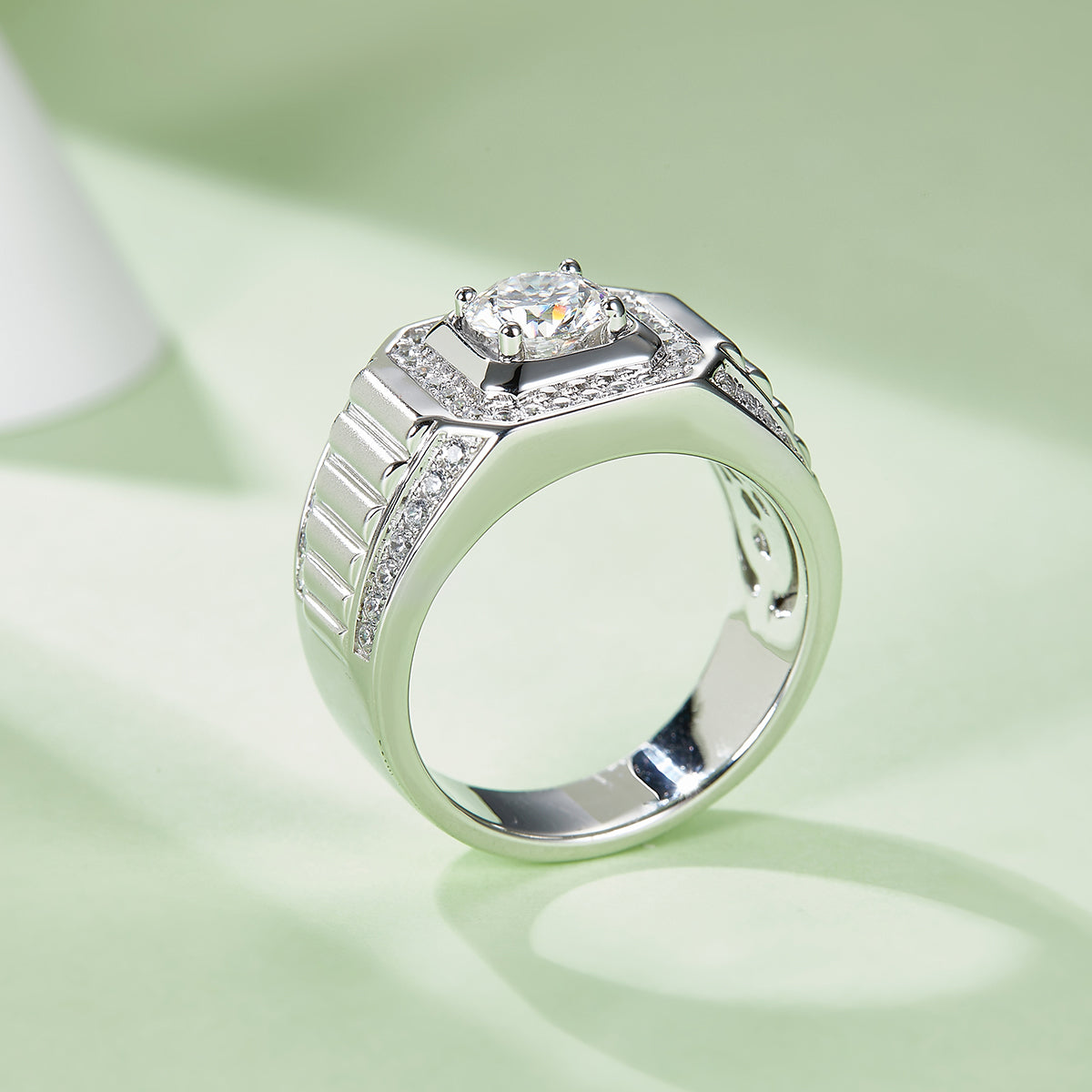 1.0 CT D Color Moissanite Classic Gentleman Men's Band in White Gold Plated Sterling Silver#3