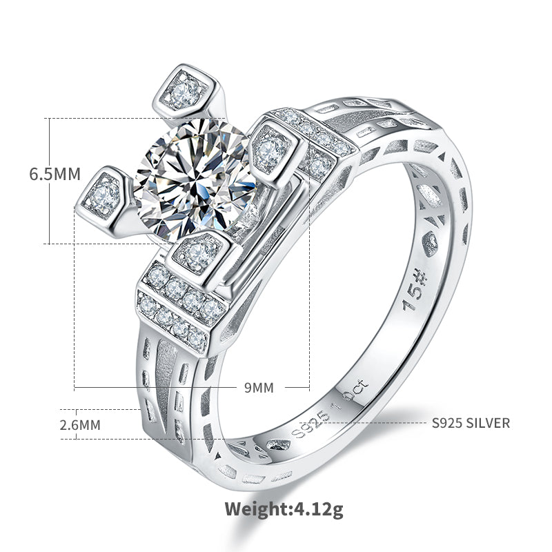 1.0 CT D Color Moissanite Eiffel Tower Custom Ring in White Gold Plated Sterling Silver#4