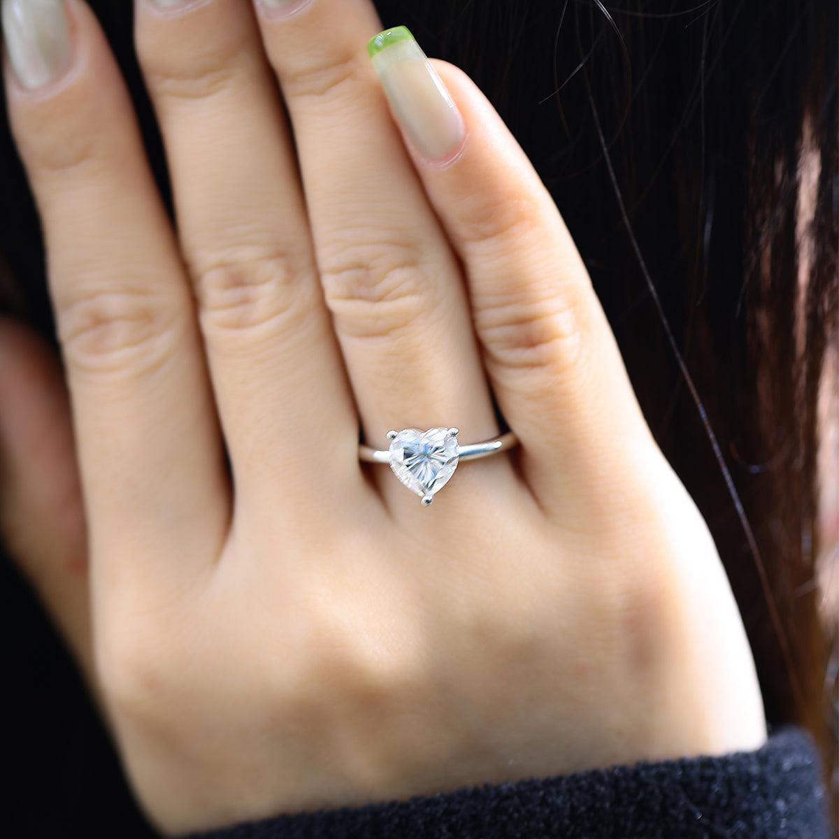 2.0 CT D Color Heart Cut Moissanite Classic Ring in White Gold Plated Sterling Silver#8