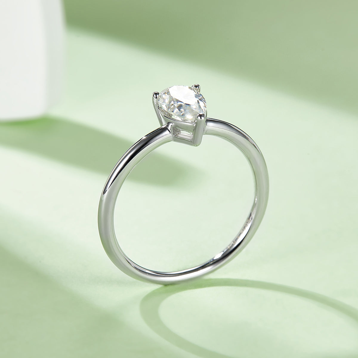 1.0 CT D Color Pear Cut Moissanite Classic Ring in White Gold Plated Sterling Silver#3