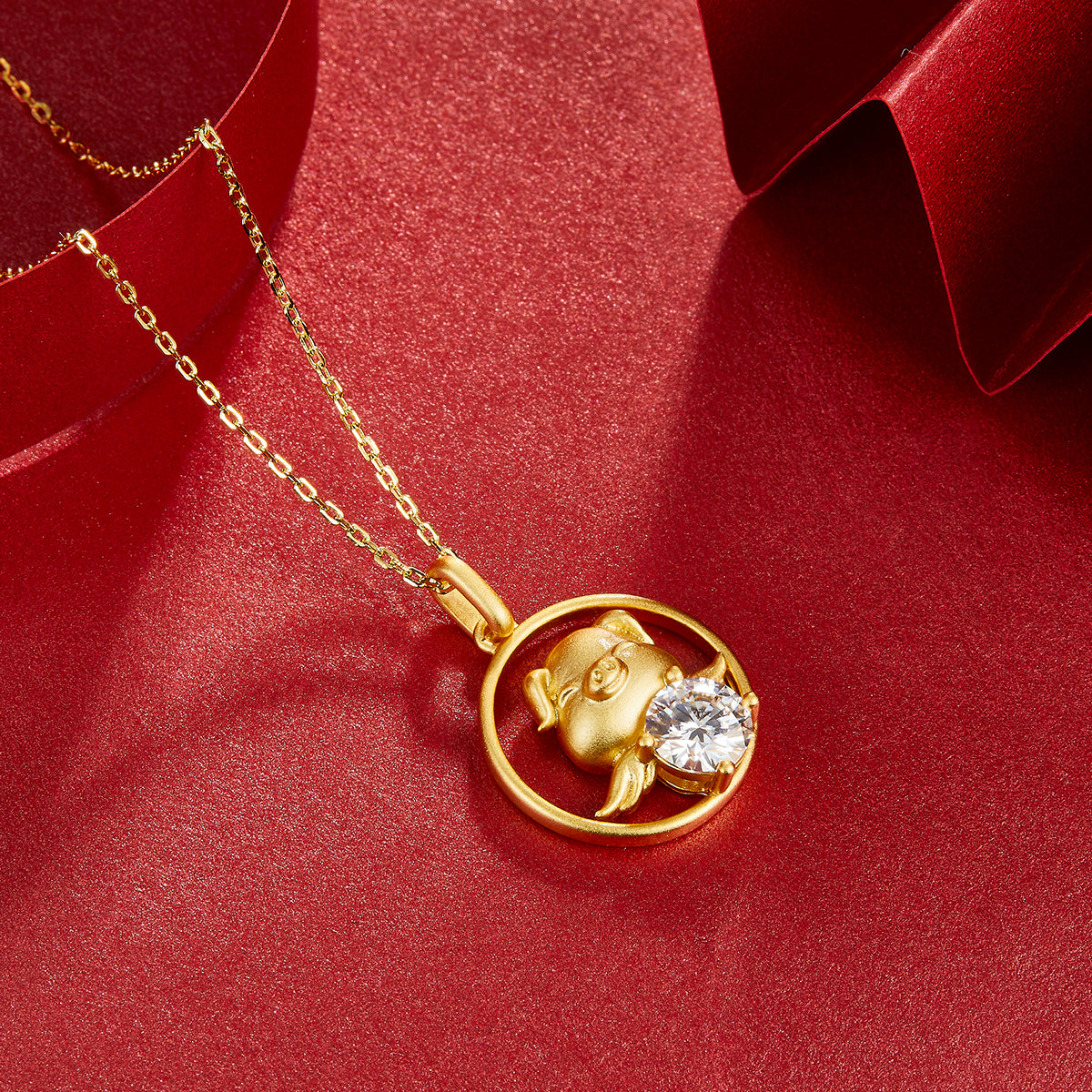 1.0 CT Moissanite Chinese Zodiac Pig Necklace in Sterling Silver#5