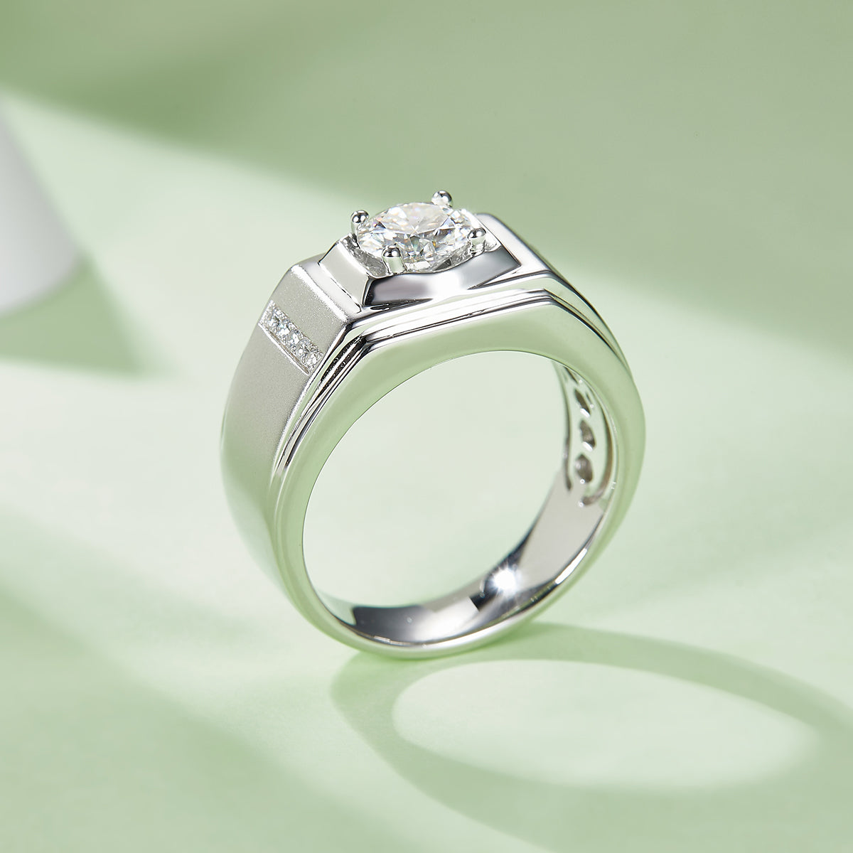 1.0 CT D Color Moissanite Artist Men's Band in White Gold Plated Sterling Silver#3