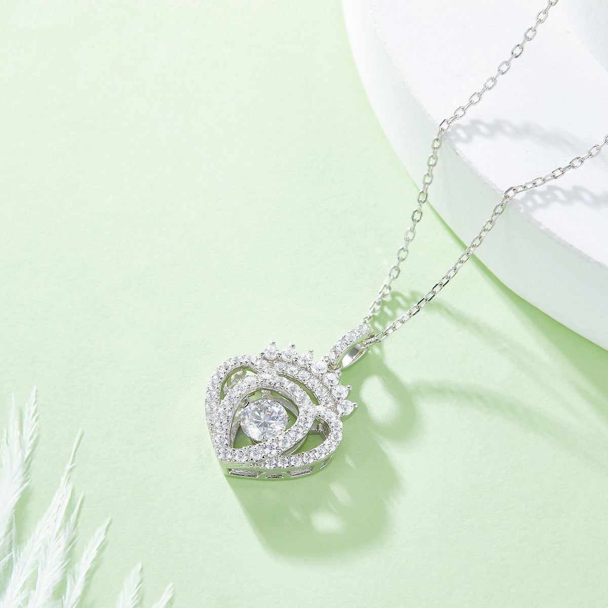 0.5 CT D Color Dancing Moissanite Heart Necklace in White Gold Plated Sterling Silver#5