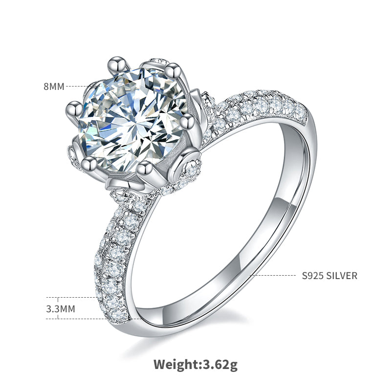2.0 CT D Color Moissanite Flora Halo Straight Shank Custom Ring in White Gold Plated Sterling Silver#4