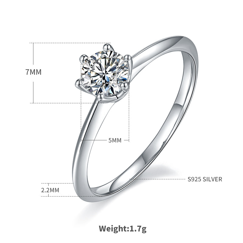 0.5 CT D Color Moissanite 6-Prong Classic Straight Shank Ring in White Gold Plated Sterling Silver#4
