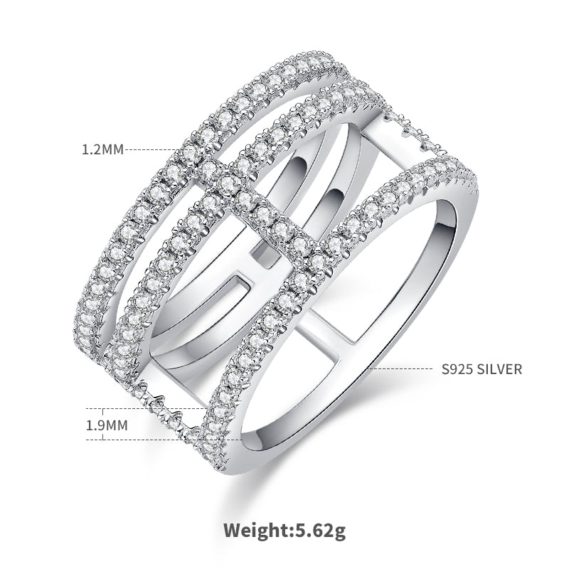 H-Shaped Moissanite Melee Bridal Ring Set in White Gold Plated Sterling Silver#1