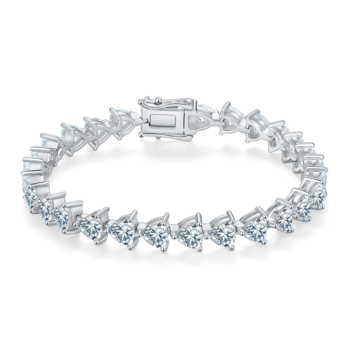 D Color VVS Moissanite Cluster Tennis Bracelet (Trillion Cut, 0.5 CT Each) in White Gold Plated Sterling Silver#1