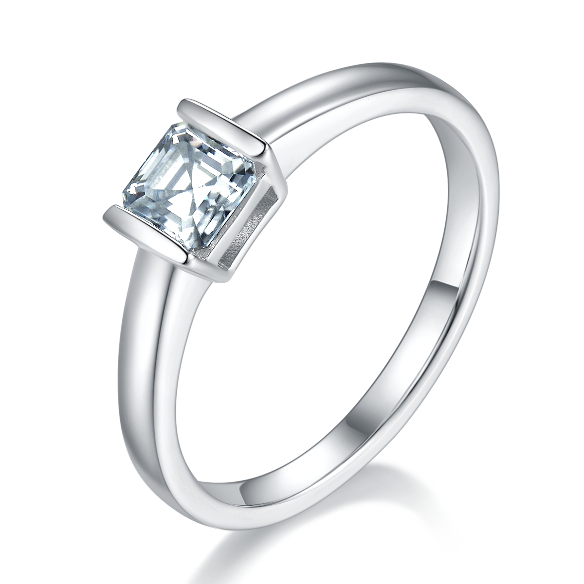 0.5 CT D Color Princess Cut Moissanite Minimalist Ring in White Gold Plated Sterling Silver#2