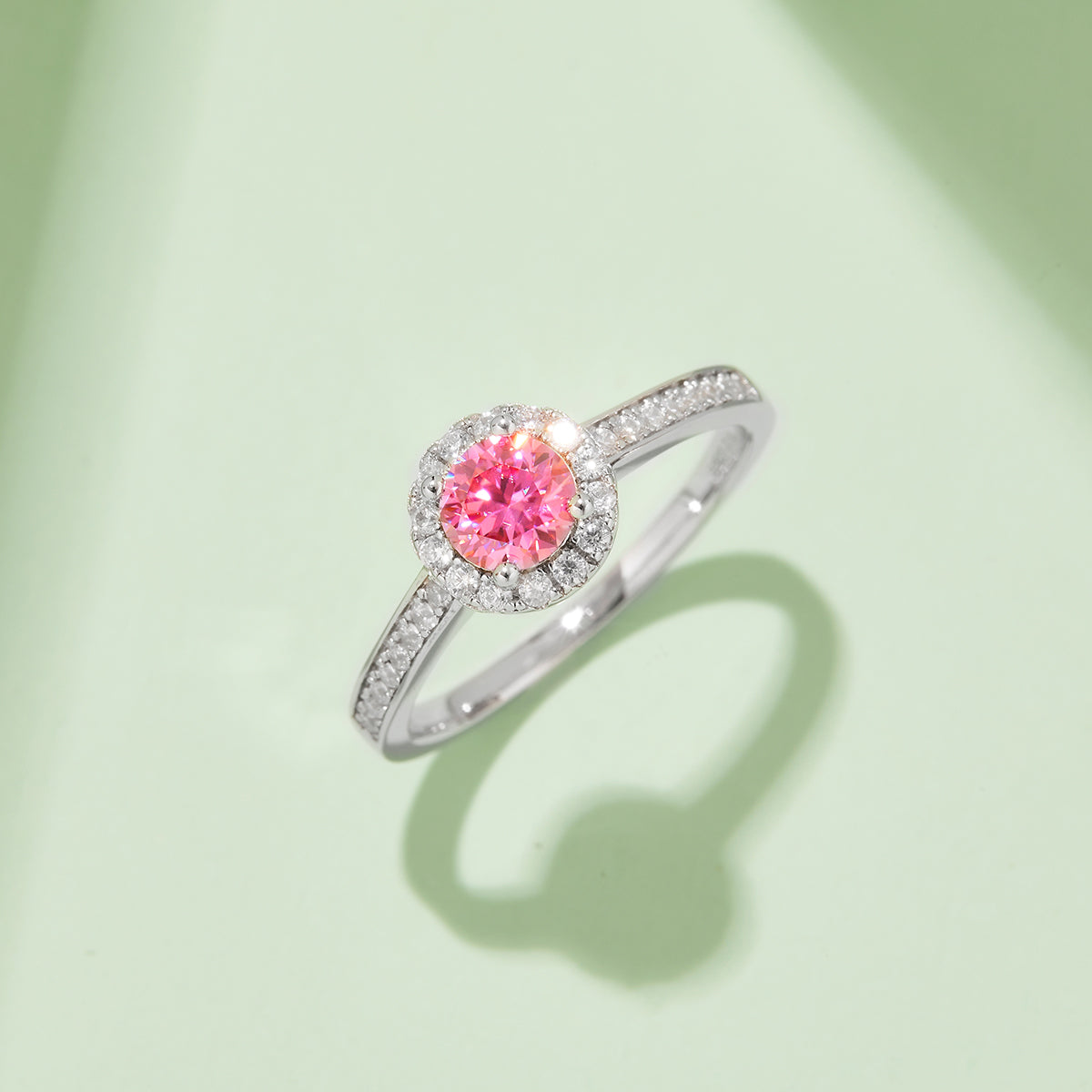 0.5 CT D Color Bezel Set Moissanite Halo Ring in White Gold Plated Sterling Silver#8