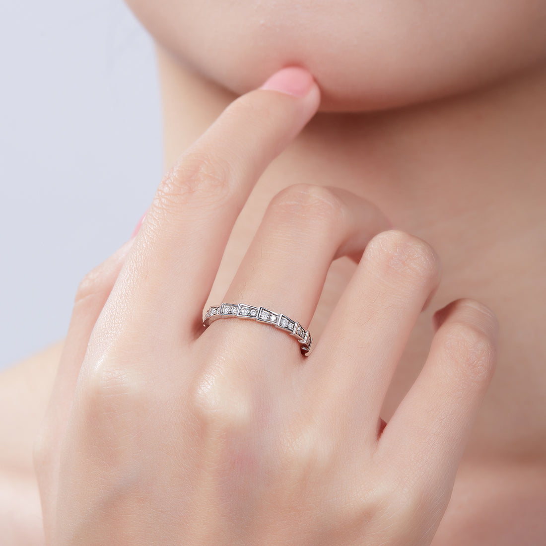 0.5 CT D Color Moissanite Melee Mechanical Snake Ring in White Gold Plated Sterling Silver#2