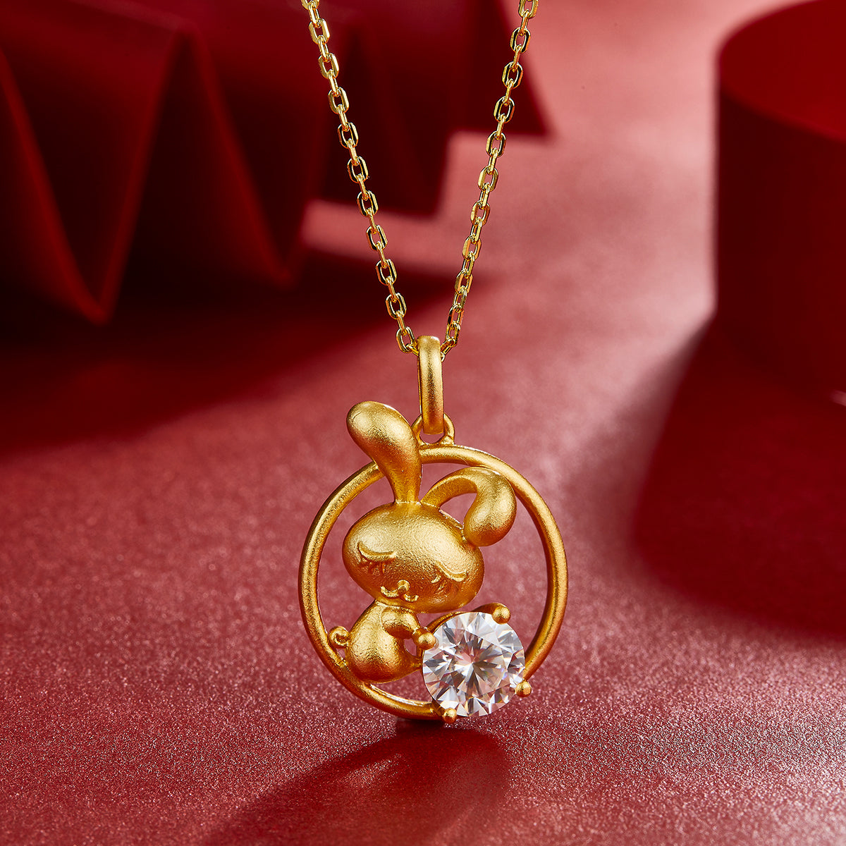 1.0 CT Moissanite Chinese Zodiac Rabbit Necklace in Sterling Silver#3