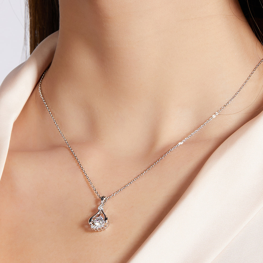 0.5 CT D Color Dancing Bright Eyes Moissanite Necklace in White Gold Plated Sterling Silver#0