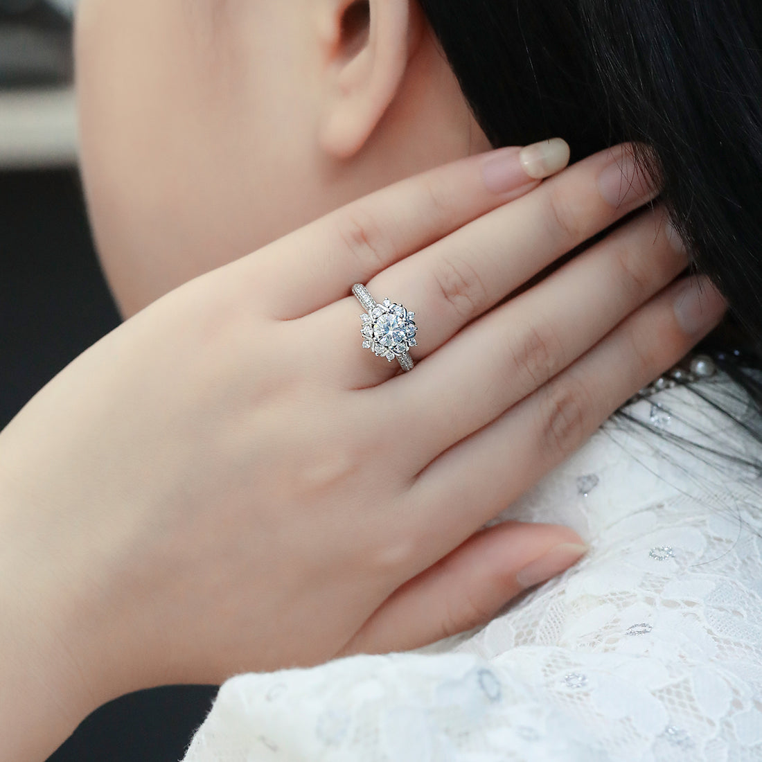 1.0 CT D Color Moissanite Phoenix Floral Ring in White Gold Plated Sterling Silver#5