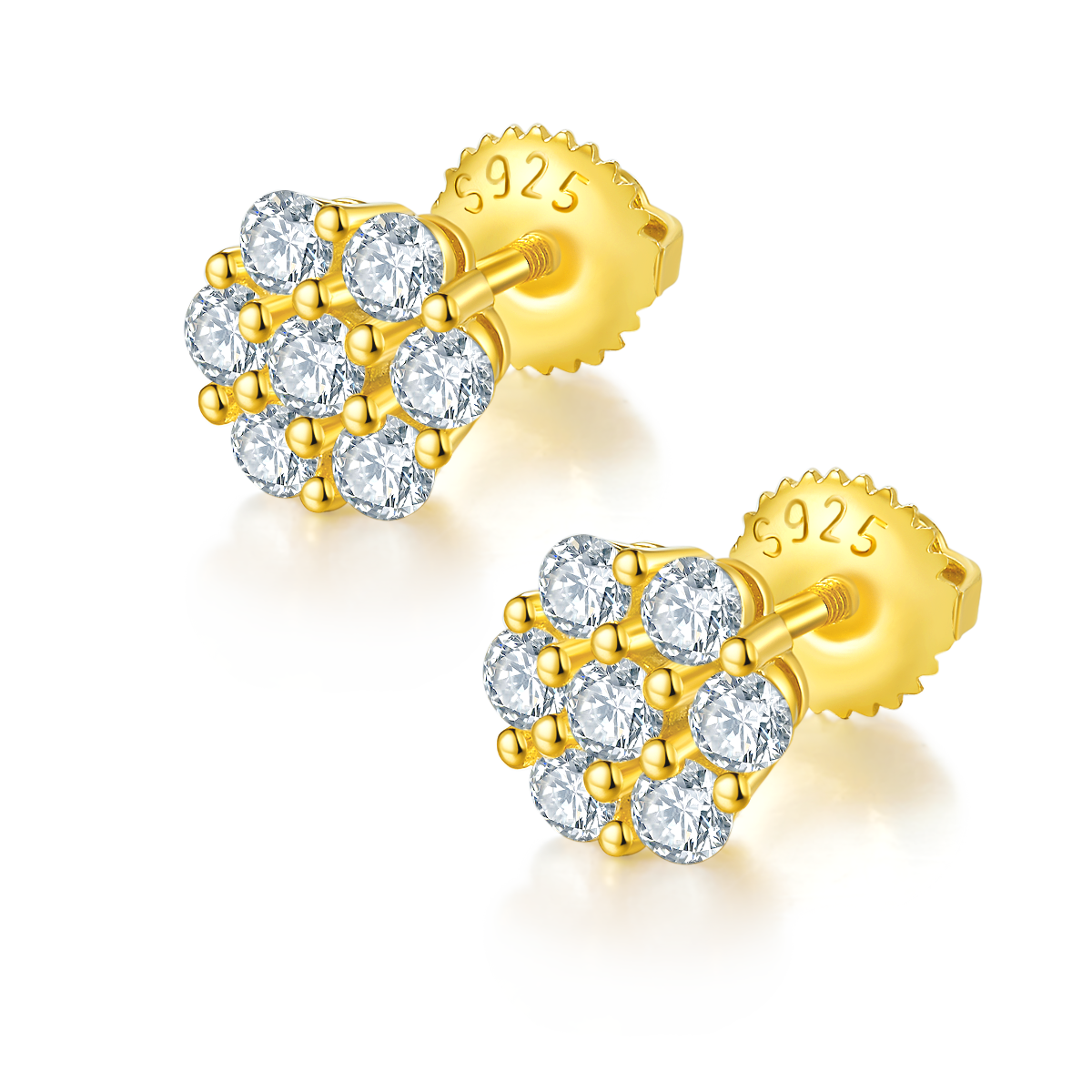 0.84 CT D Color Moissanite Melee Round Cut Plum Blossom Screw Back Studs in Sterling Silver#2
